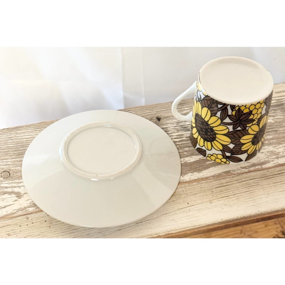 Retro Teacup and saucer set. Vintage Brown and Yellow flowers. - Picture 5 of 6